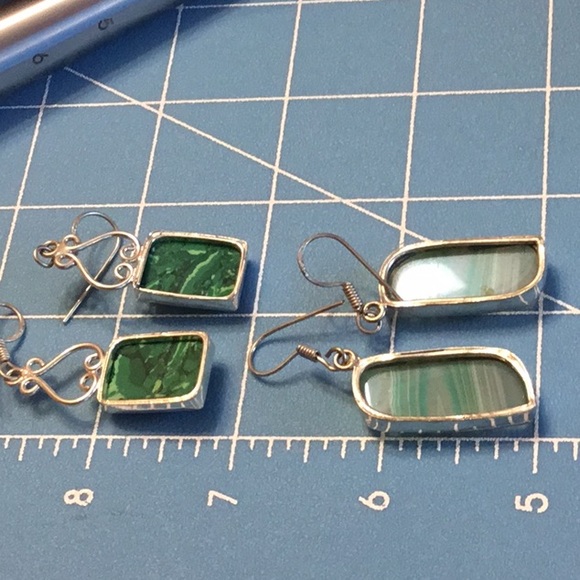 NWOT Solid Beautiful Two pair Special 925 Sterling Silver Botswana Malachite - Picture 2 of 7